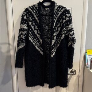 Ecote Black and White Fuzzy Cardigan